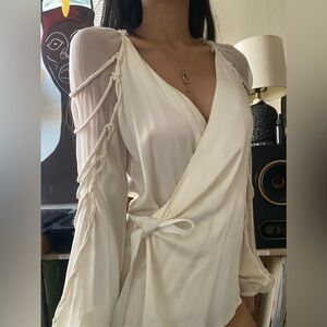 Elie Tahari Carmella Rope Sleeve Blouse XS